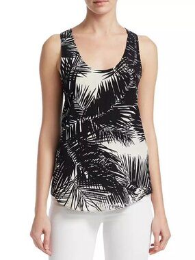 THEORY Serene CDC Palm Print 100% Silk Crepe De Chine Racerback Tank, Size S
